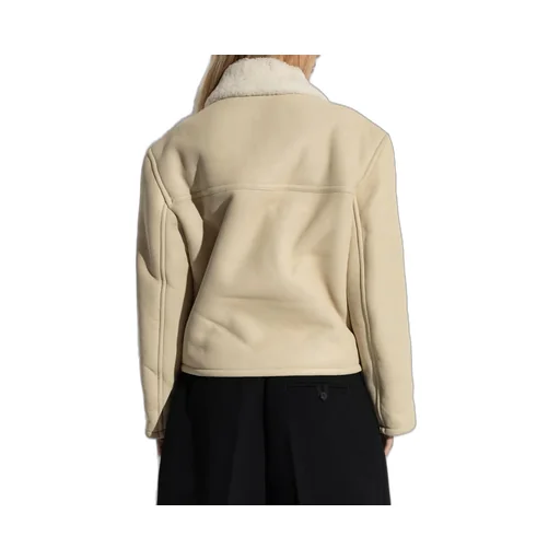 Double-Breasted Cropped Jacket With Shearling Collar