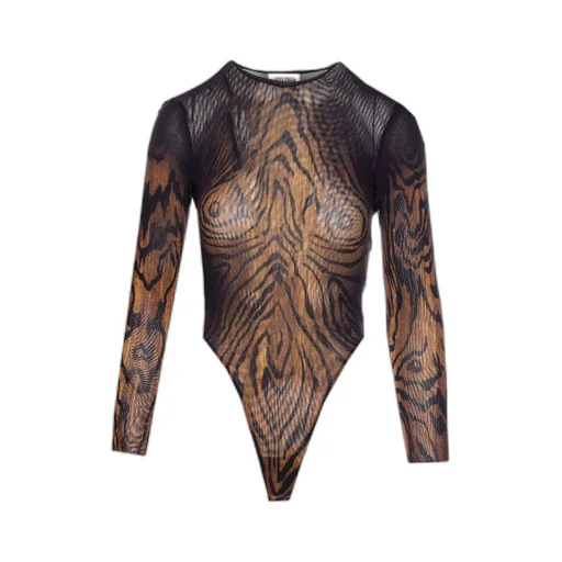 Tiger Print Mesh Bodysuit