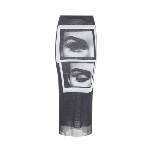 Mesh Maxi Skirt With Face Print