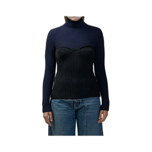 Ribbed Turtleneck Sweater With Corset Detail