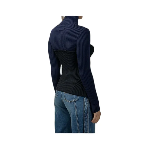 Ribbed Turtleneck Sweater With Corset Detail