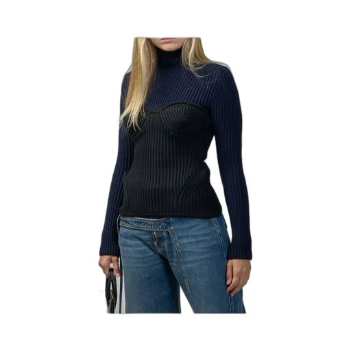 Ribbed Turtleneck Sweater With Corset Detail