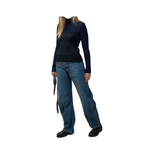 Ribbed Turtleneck Sweater With Corset Detail