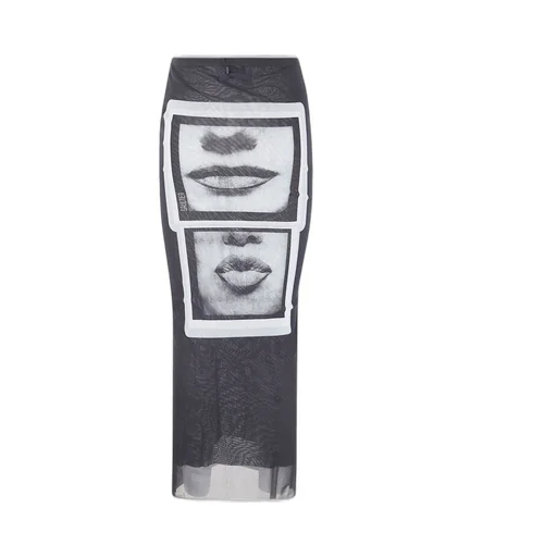 Mesh Maxi Skirt With Face Print