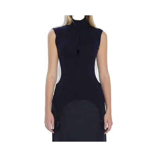 Sleeveless Mock Neck Ribbed Knit Top With Garter Straps