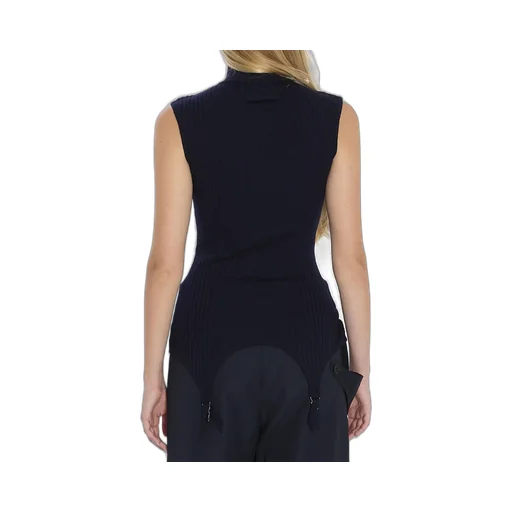 Sleeveless Mock Neck Ribbed Knit Top With Garter Straps