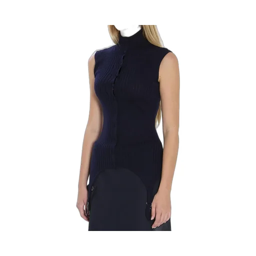 Sleeveless Mock Neck Ribbed Knit Top With Garter Straps