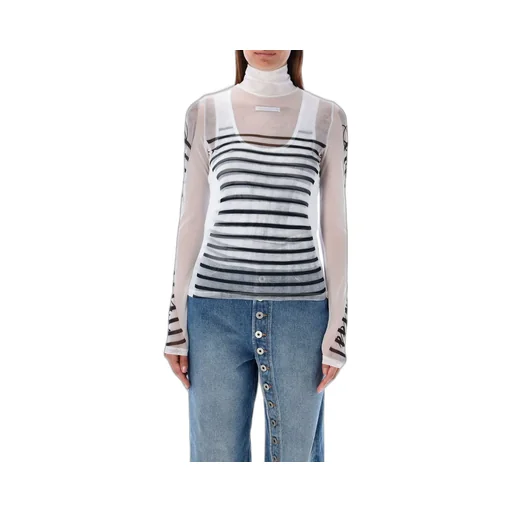 Striped Mesh Turtleneck Top