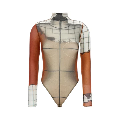 Graphic Print Mesh Bodysuit