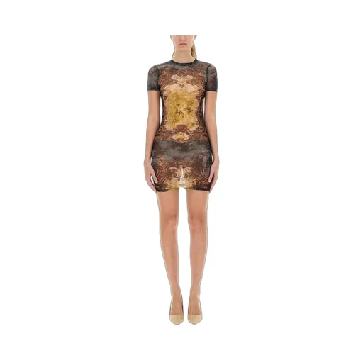 Mesh Tattoo Print Mini Dress