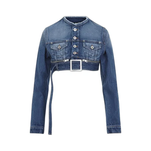 Cropped Denim Jacket With Belt