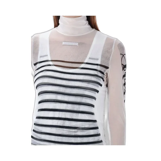 Striped Mesh Turtleneck Top
