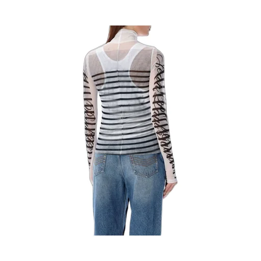 Striped Mesh Turtleneck Top