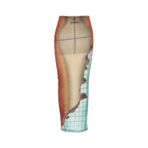 Printed Mesh Maxi Skirt