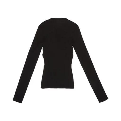 Long-Sleeved Knit Top With Sheer Chevron Panel