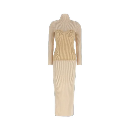 Ribbed Knit Dress With Corset Detail