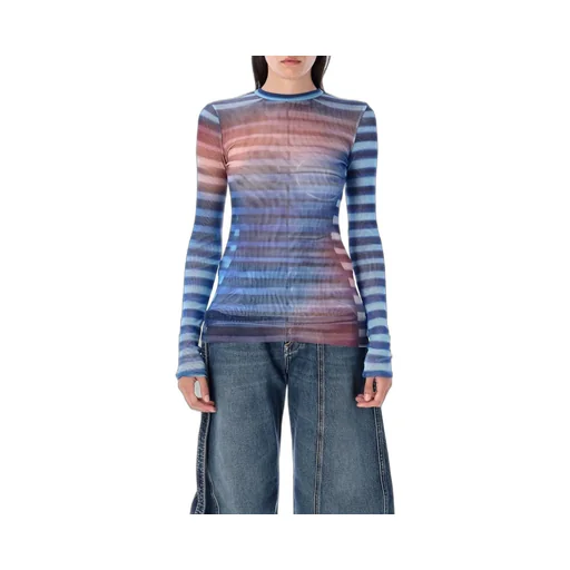 Striped Mesh Long Sleeve Top