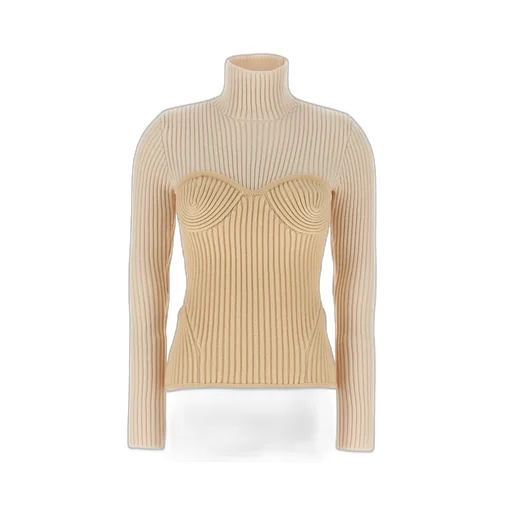 Ribbed Turtleneck Sweater With Corset Detail