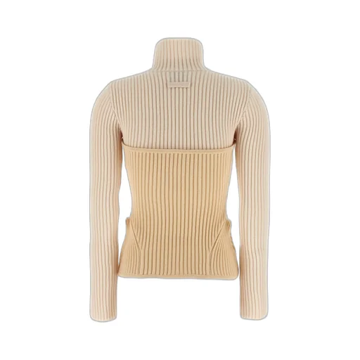 Ribbed Turtleneck Sweater With Corset Detail