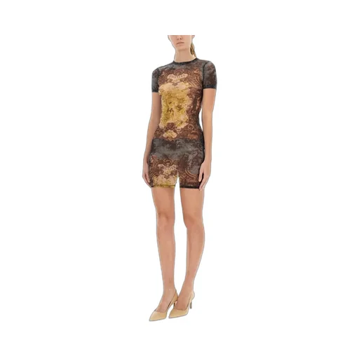 Mesh Tattoo Print Mini Dress