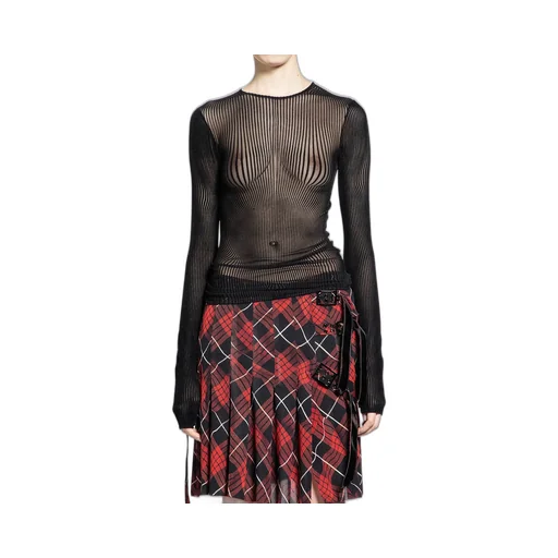 Ribbed Sheer Long Sleeve Top