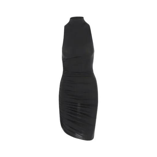 Sleeveless Mock Neck Ruched Dress