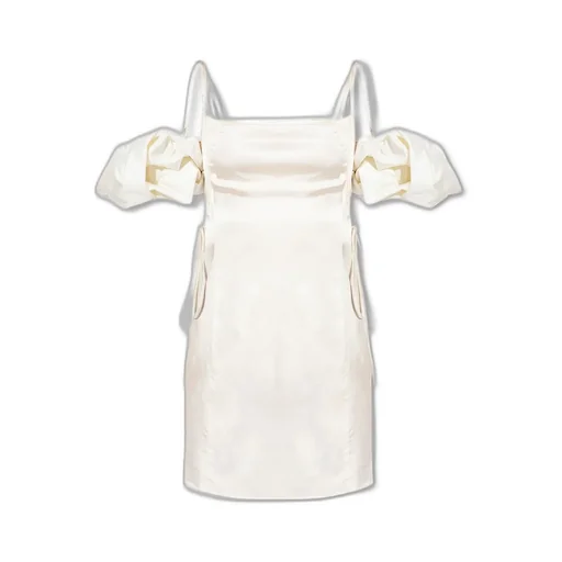 Satin Mini Dress With Puff Sleeves