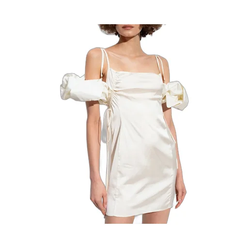 Satin Mini Dress With Puff Sleeves
