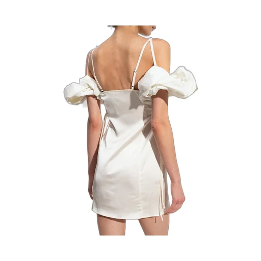 Satin Mini Dress With Puff Sleeves