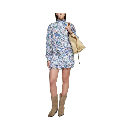 Printed Ruffled High-Neck Blouse
