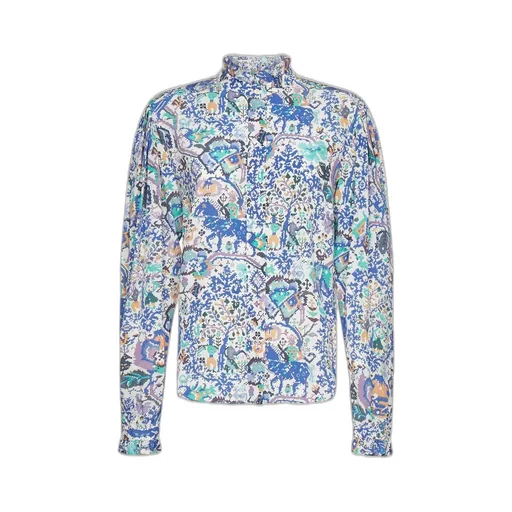 Printed Ruffled High-Neck Blouse