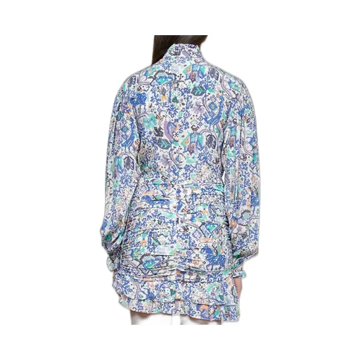 Printed Ruffled High-Neck Blouse