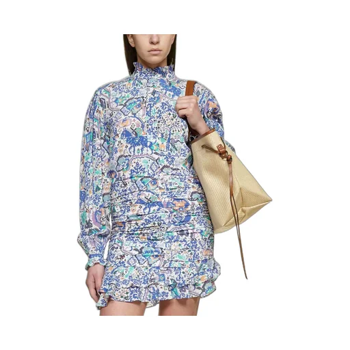 Printed Ruffled High-Neck Blouse