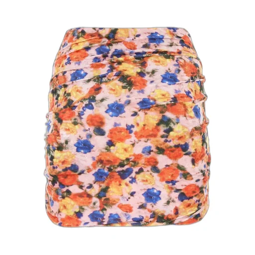 Ruched Floral Mini Skirt