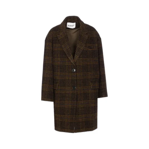 Checked Wool Blend Coat