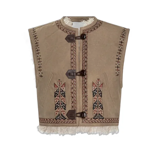 Embroidered Suede Vest