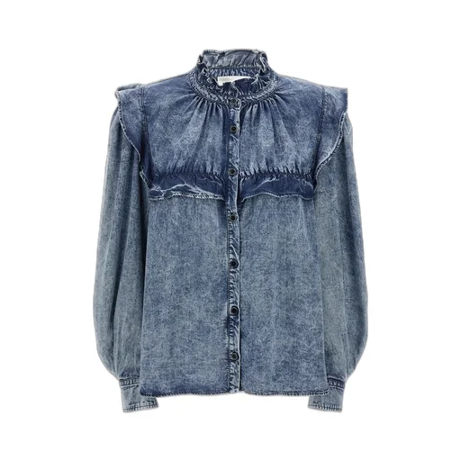 Denim Shirt With Ruffled Collar And Yoke