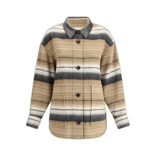 Striped Wool Blend Shirt Jacket
