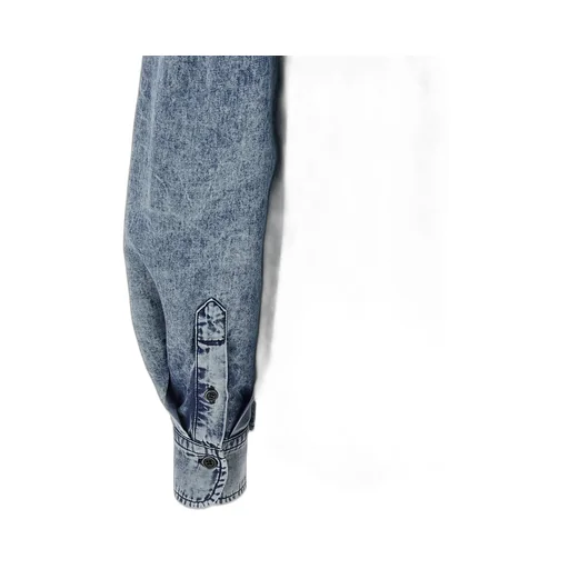 Denim Shirt With Ruffled Collar And Yoke