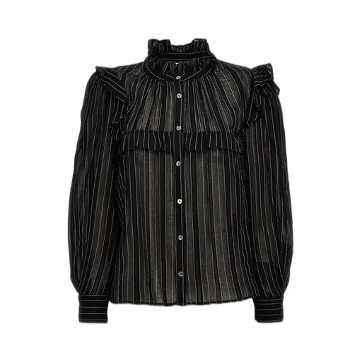 Striped Ruffle High Neck Blouse