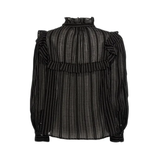 Striped Ruffle High Neck Blouse
