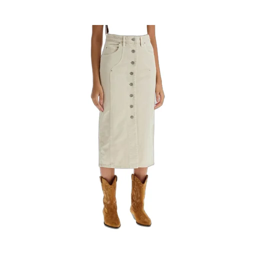 Button-Front Denim Midi Skirt