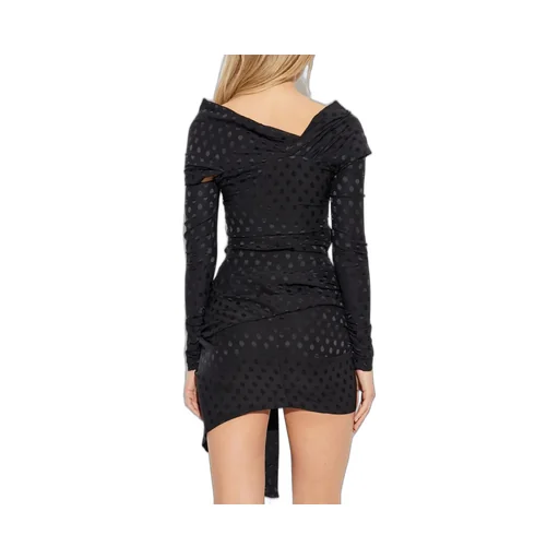 Asymmetric Ruched Polka Dot Dress