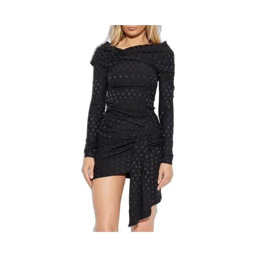 Asymmetric Ruched Polka Dot Dress