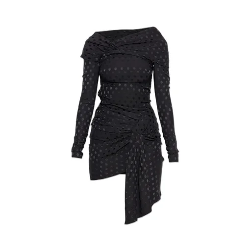 Asymmetric Ruched Polka Dot Dress