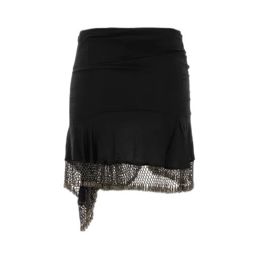 Asymmetric Draped Mini Skirt With Beaded Trim