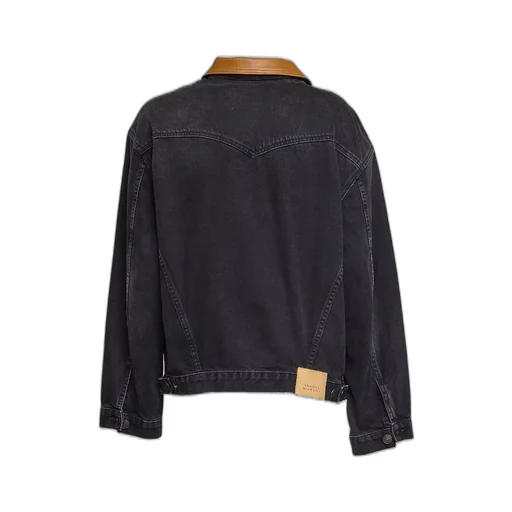 Denim Jacket With Leather Collar