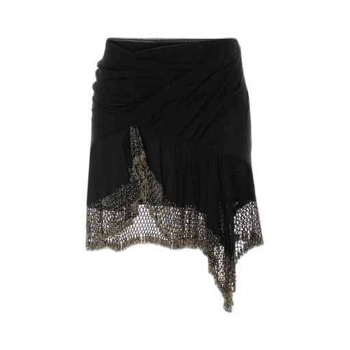 Asymmetric Draped Mini Skirt With Beaded Trim