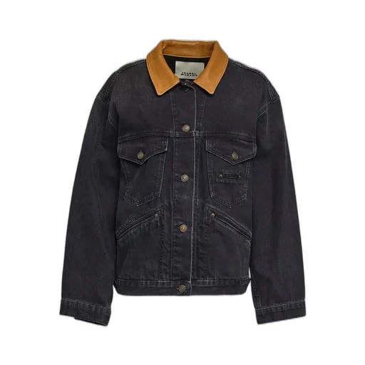 Denim Jacket With Leather Collar
