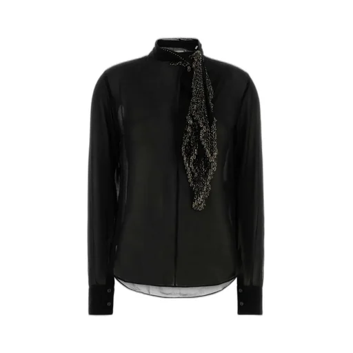 Sheer Blouse With Beaded Neckline